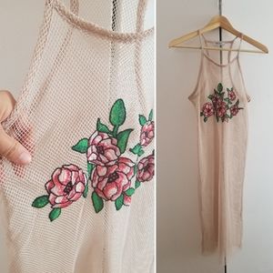 Zara Trafaluc fishnet midi tank dress with floral rose embroidery